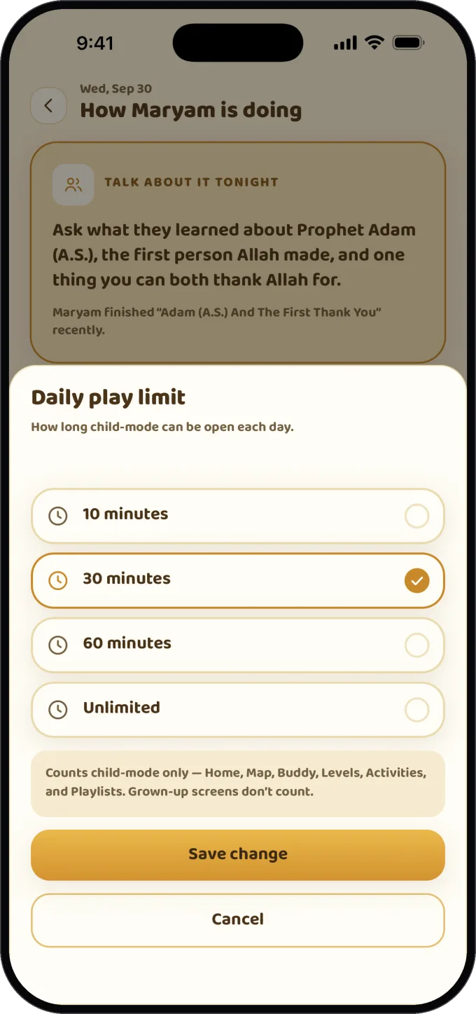 The Deen Trail parent controls