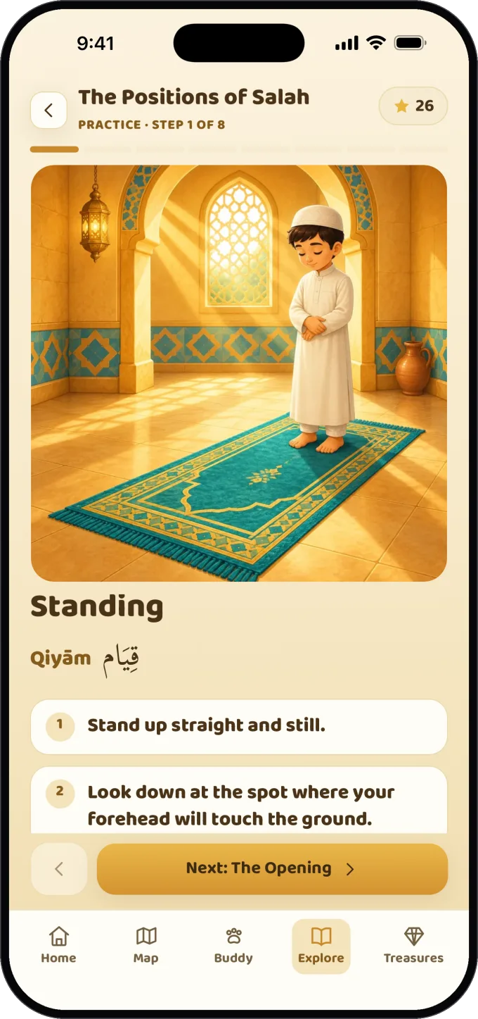 Guided salah practice: the standing position